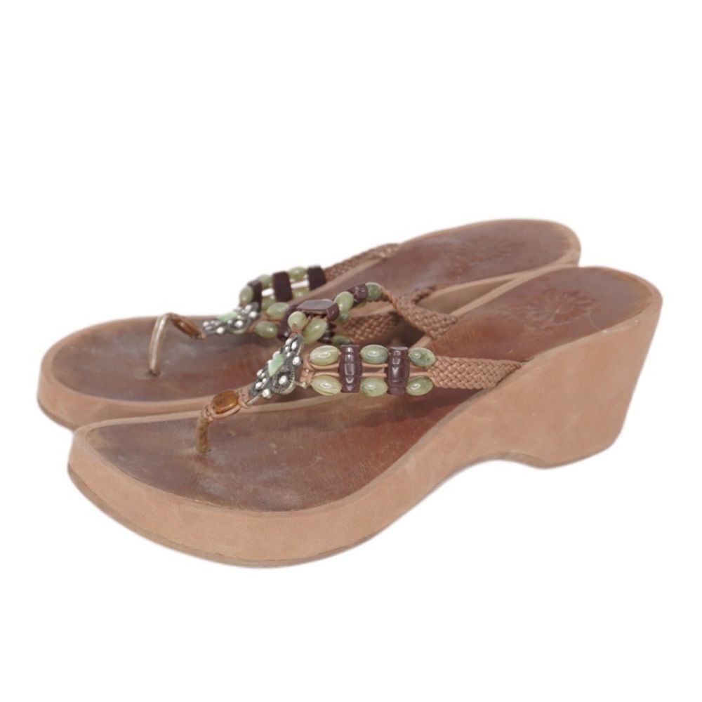 Yellow Box Brown 'Focus' Wedge Flip-Flop Sandals, Size 9